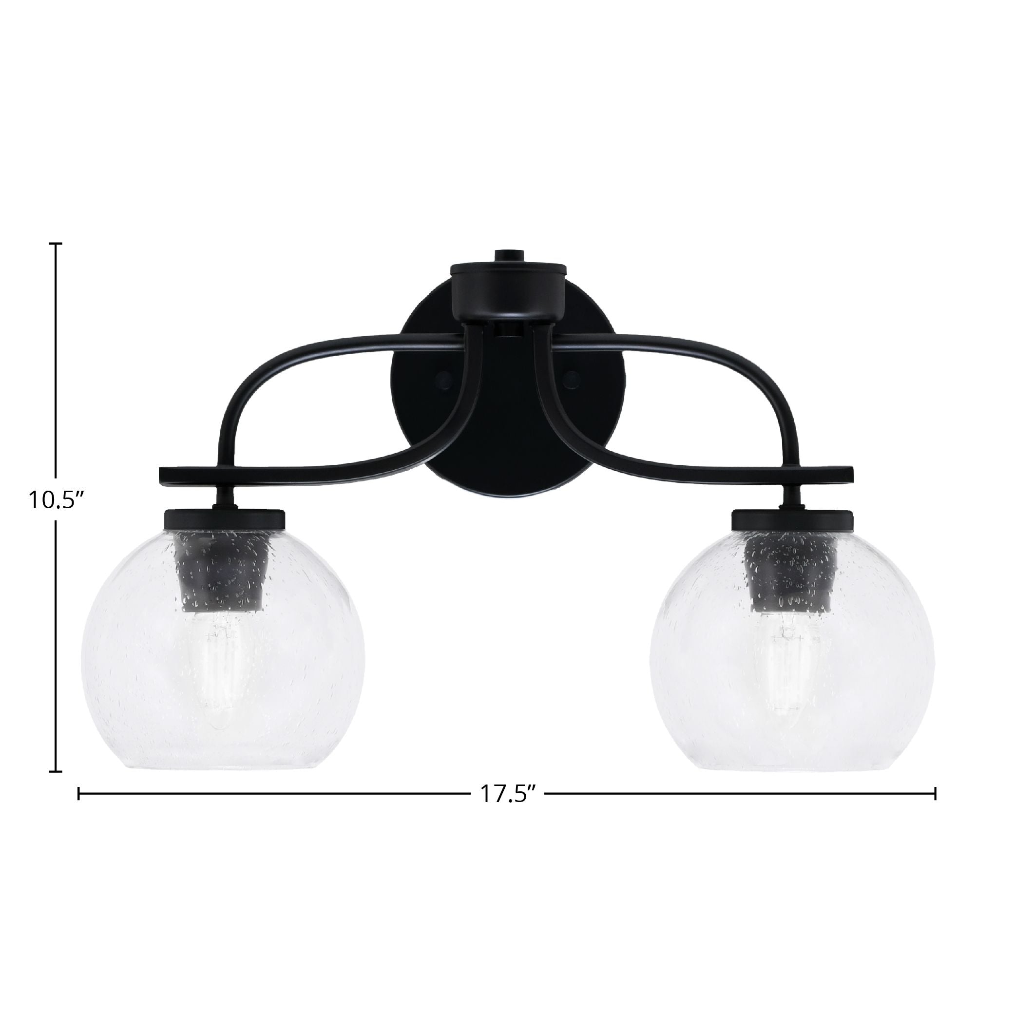Cavella Two Light Bath Bar in Matte Black with 5.75" Clear Bubble Shade