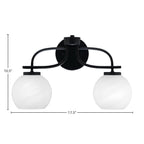 Cavella Two Light Bath Bar in Matte Black with 5.75" White Marble Shade
