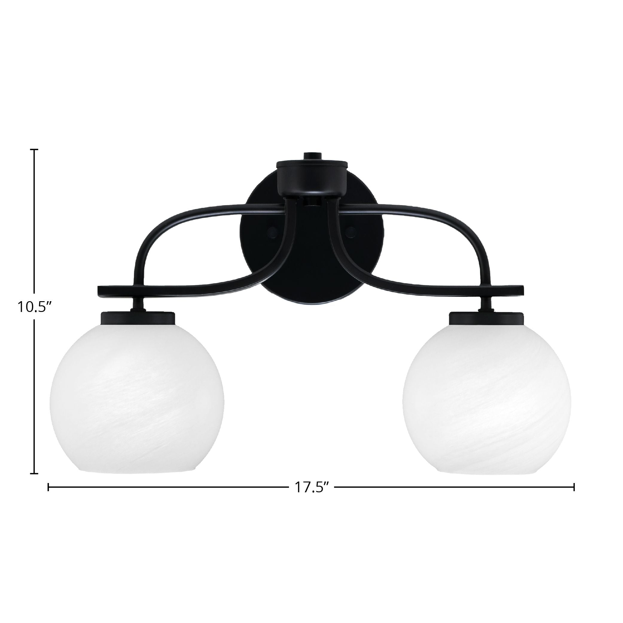 Cavella Two Light Bath Bar in Matte Black with 5.75" White Marble Shade