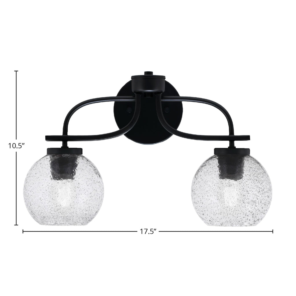 Cavella Two Light Bath Bar in Matte Black with 5.75" Smoke Bubble Shade