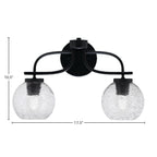 Cavella Two Light Bath Bar in Matte Black with 5.75" Smoke Bubble Shade