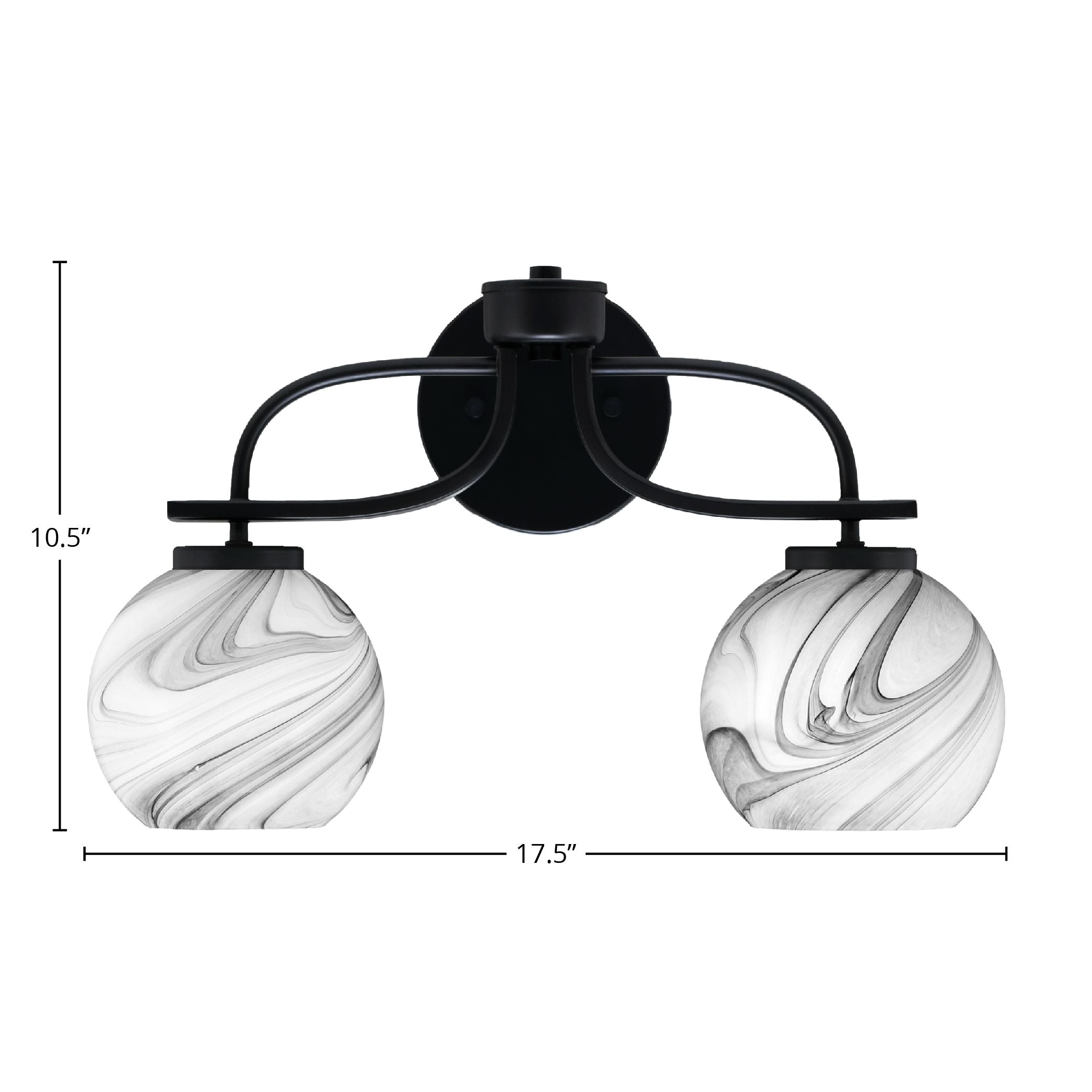Cavella Two Light Bath Bar in Matte Black with 5.75" Onyx Swirl Shade