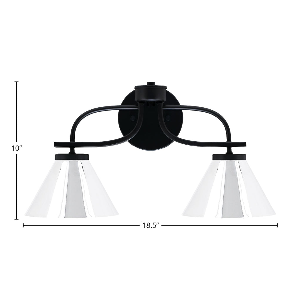 Cavella Two Light Bath Bar in Matte Black with 7" Chrome Cone Metal Shade