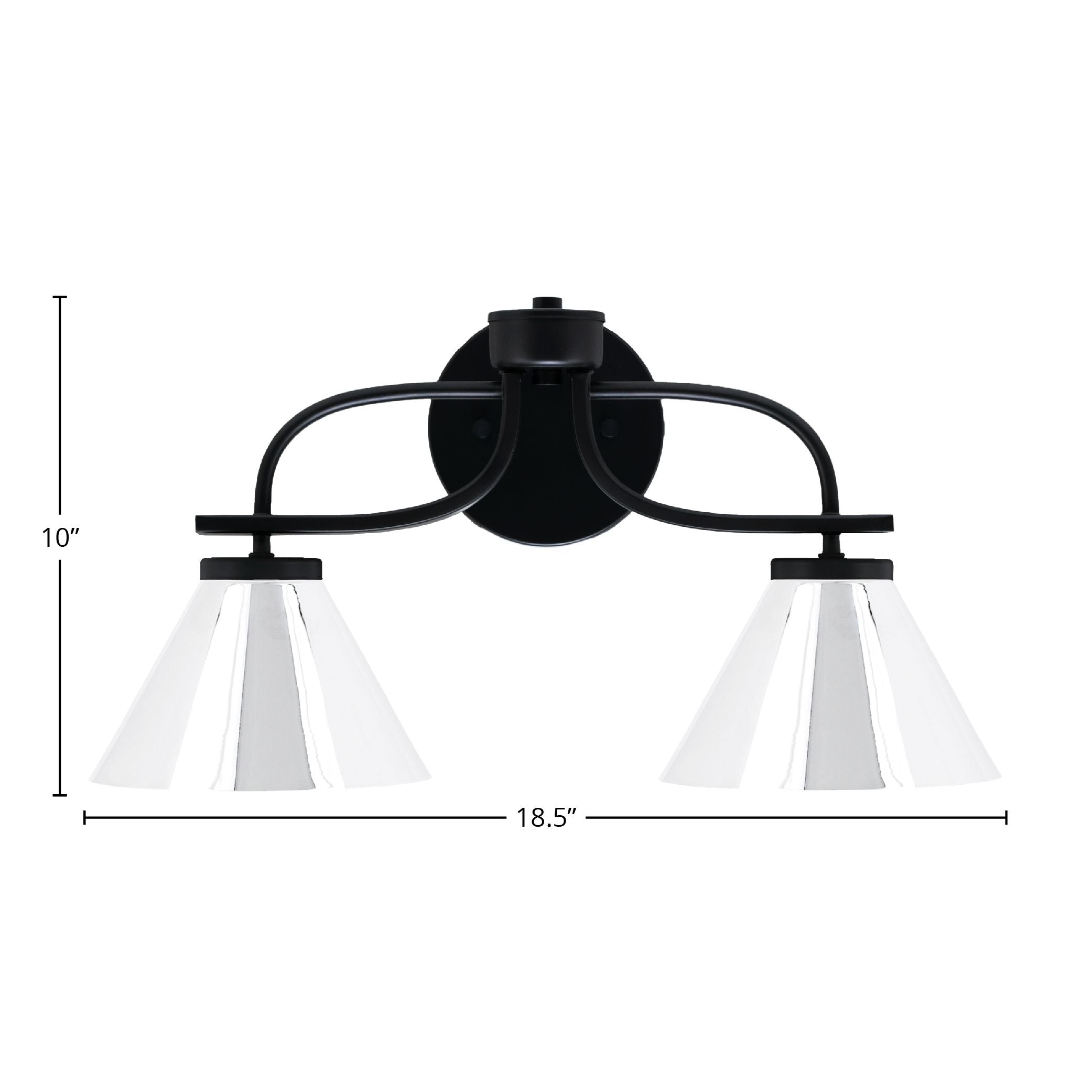 Cavella Two Light Bath Bar in Matte Black with 7" Chrome Cone Metal Shade