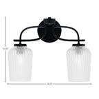 Cavella Two Light Bath Bar in Matte Black with 5" Clear Textured Shade