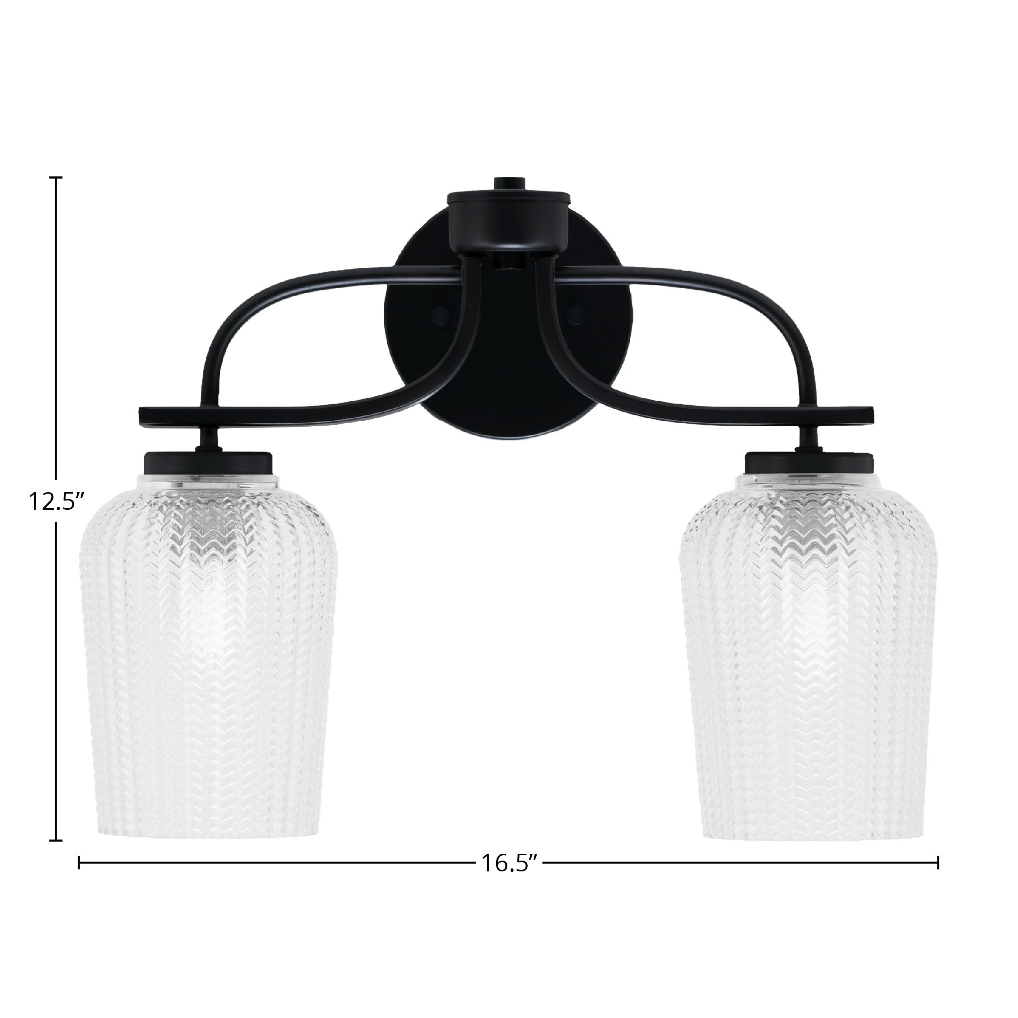 Cavella Two Light Bath Bar in Matte Black with 5" Clear Textured Shade