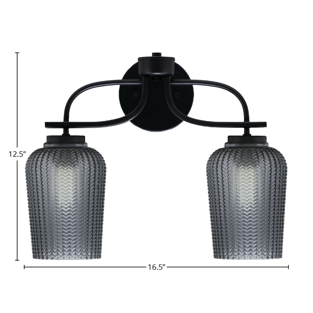 Cavella Two Light Bath Bar in Matte Black with 5" Smoke Textured Shade