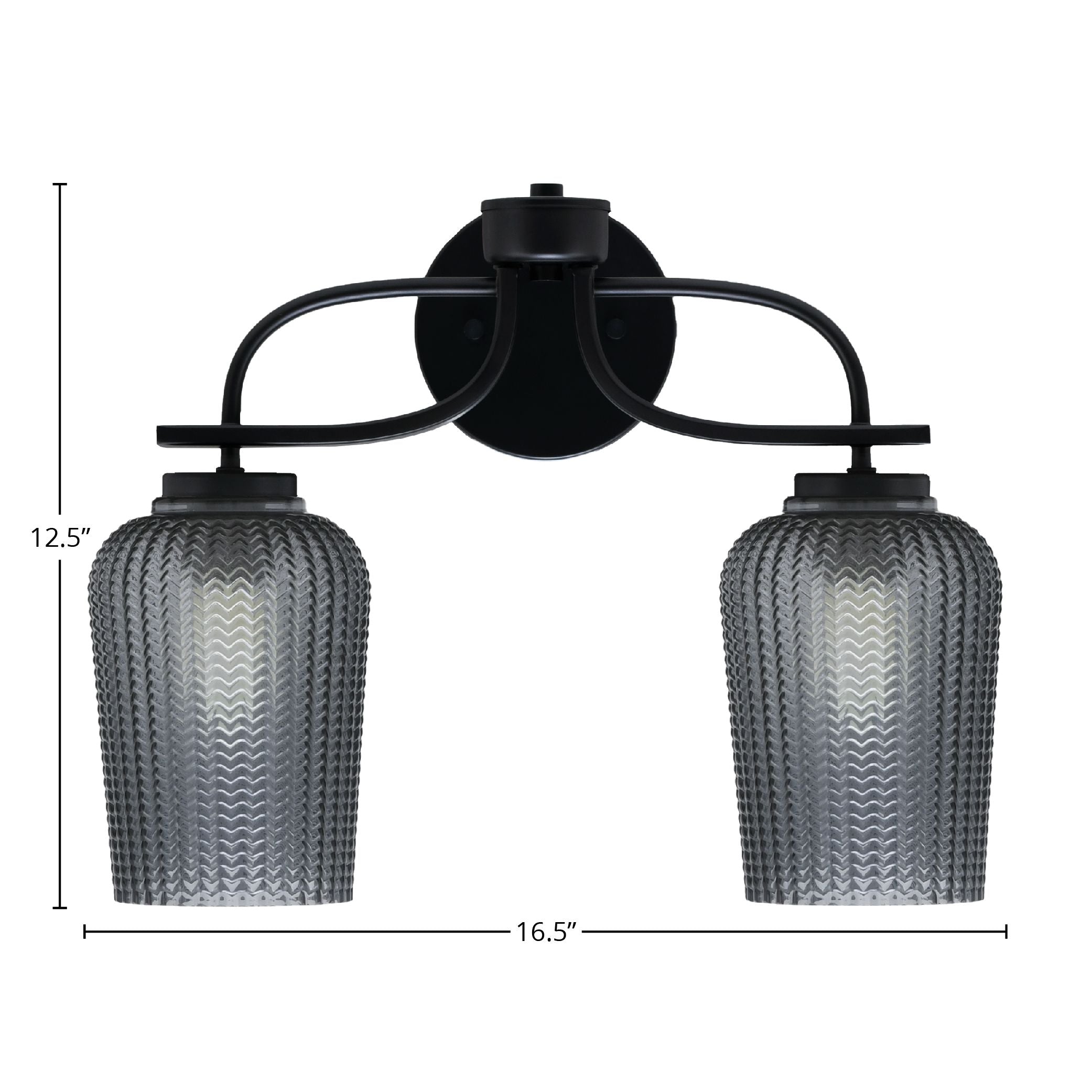Cavella Two Light Bath Bar in Matte Black with 5" Smoke Textured Shade