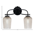 Cavella Two Light Bath Bar in Matte Black with 5" Silver Textured Shade