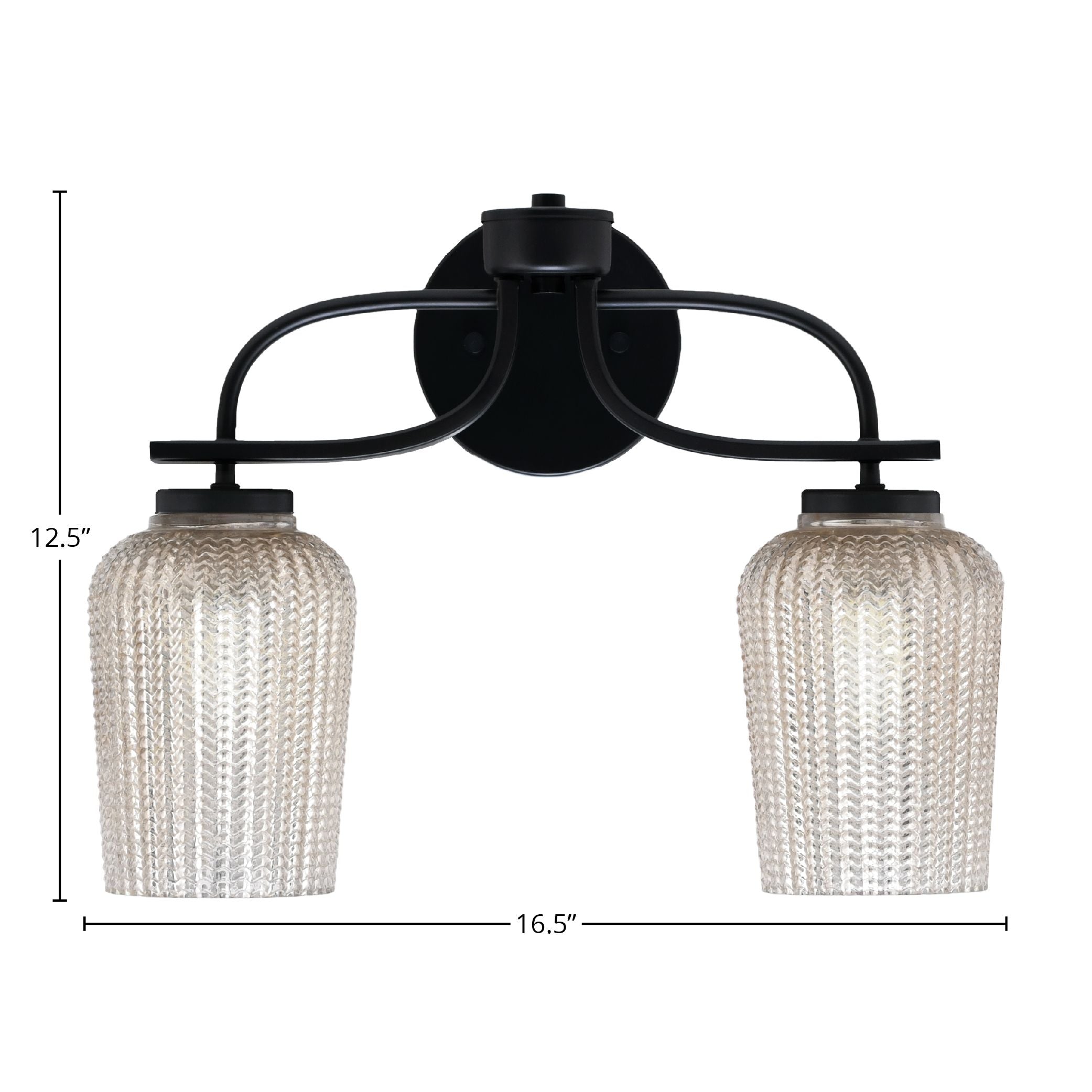 Cavella Two Light Bath Bar in Matte Black with 5" Silver Textured Shade