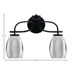 Cavella Two Light Bath Bar in Matte Black with 5" Chrome Oval Metal Shade