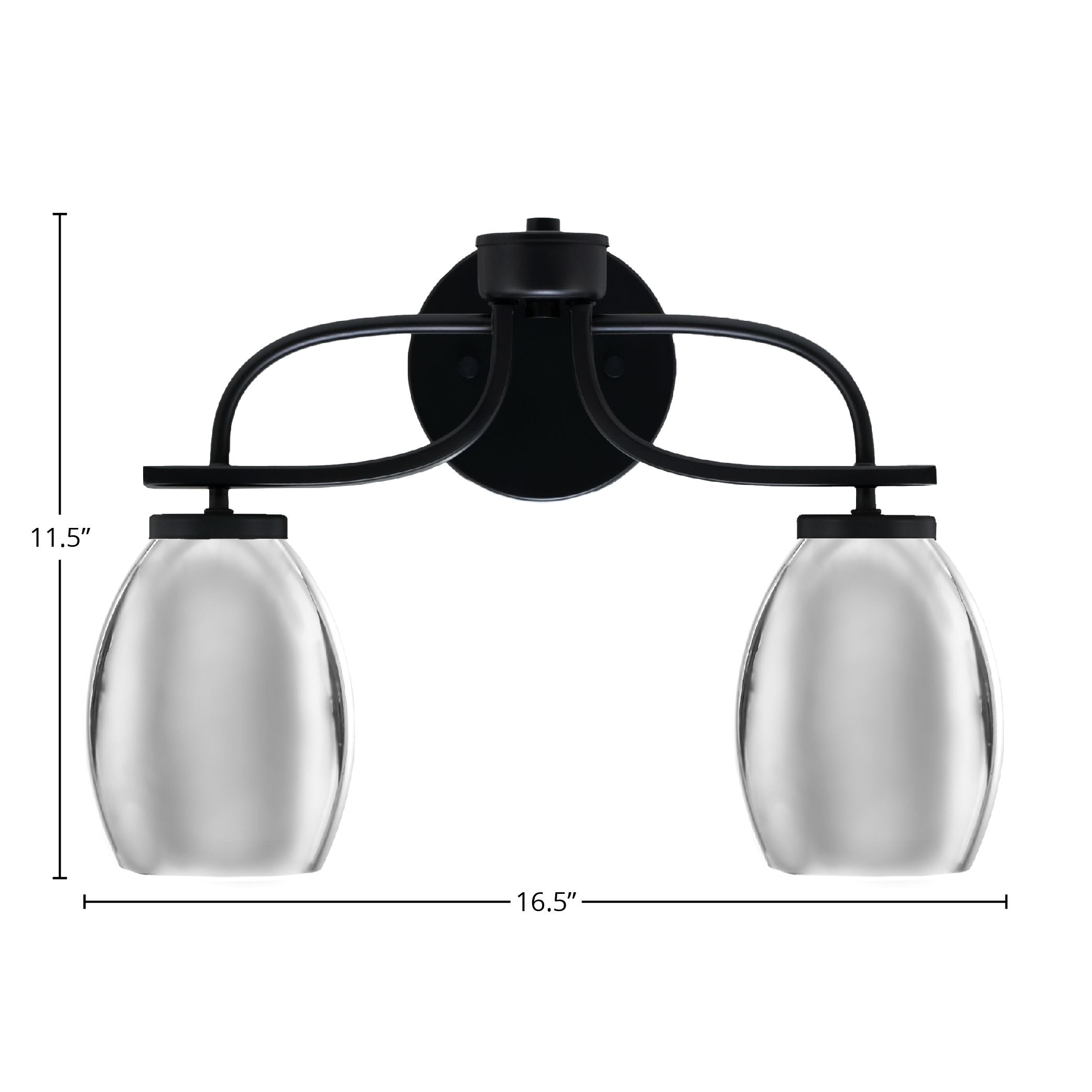 Cavella Two Light Bath Bar in Matte Black with 5" Chrome Oval Metal Shade