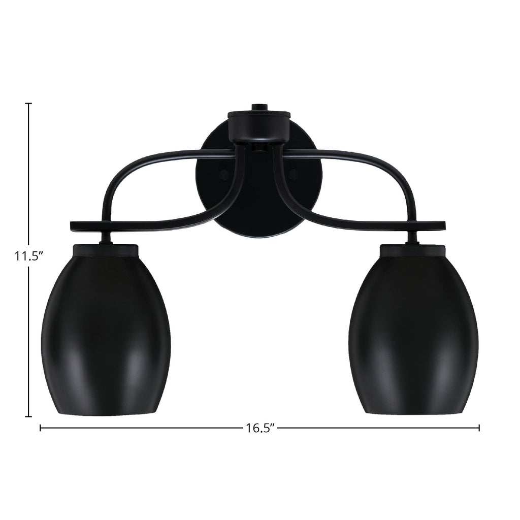 Cavella Two Light Bath Bar in Matte Black with 5" Matte Black Oval Metal Shade