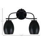 Cavella Two Light Bath Bar in Matte Black with 5" Matte Black Oval Metal Shade