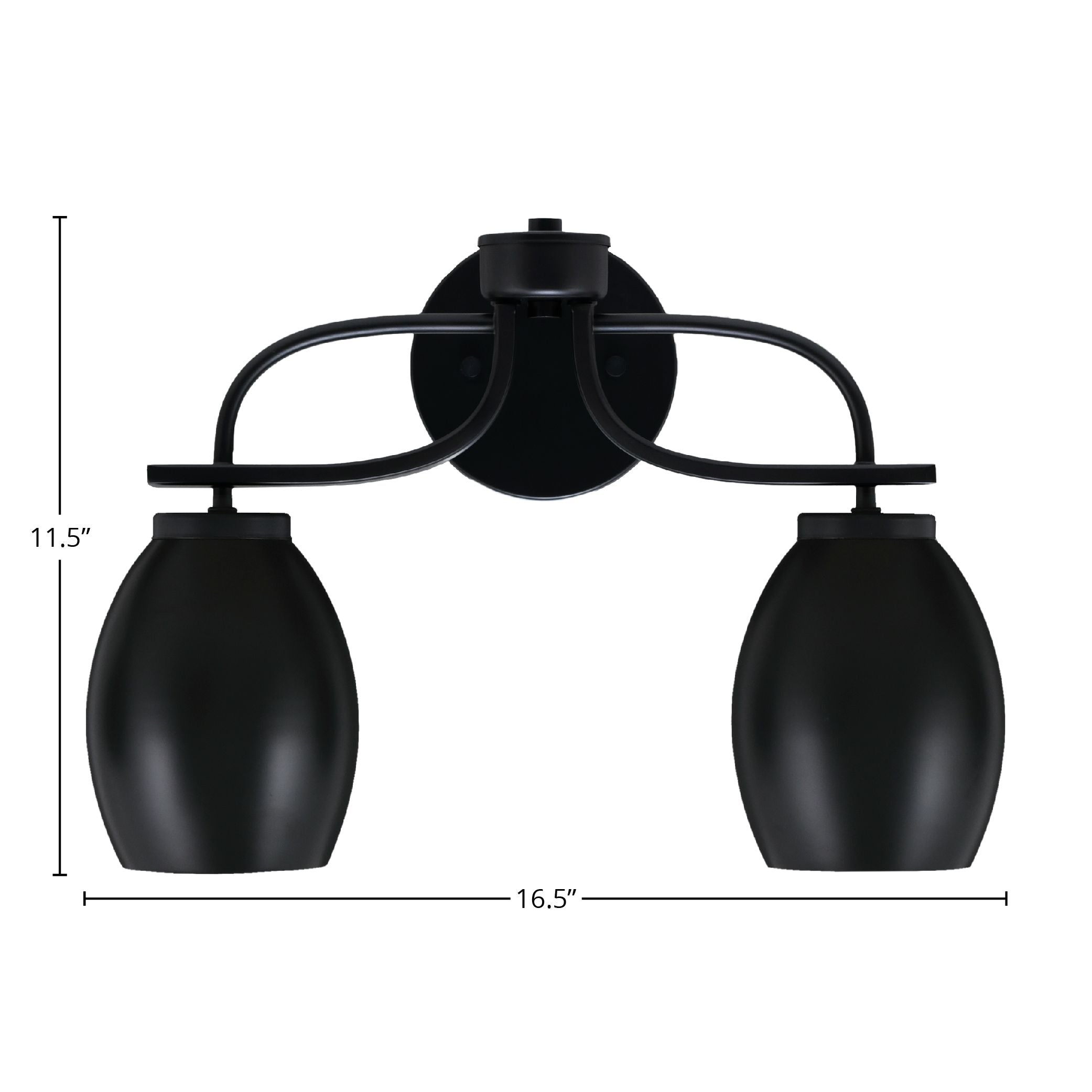 Cavella Two Light Bath Bar in Matte Black with 5" Matte Black Oval Metal Shade
