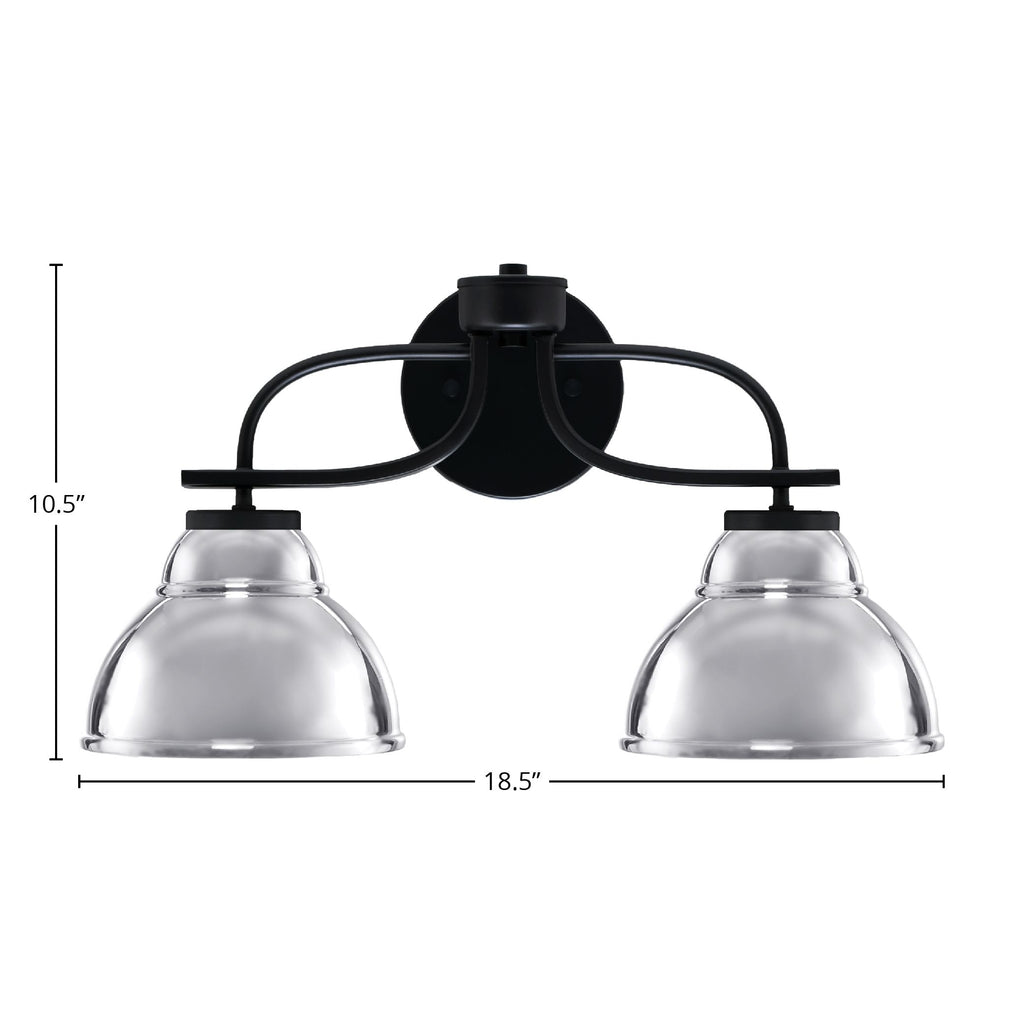 Cavella Two Light Bath Bar in Matte Black with 7" Chrome Double Bubble Metal Shade Shade