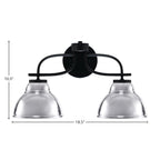 Cavella Two Light Bath Bar in Matte Black with 7" Chrome Double Bubble Metal Shade Shade