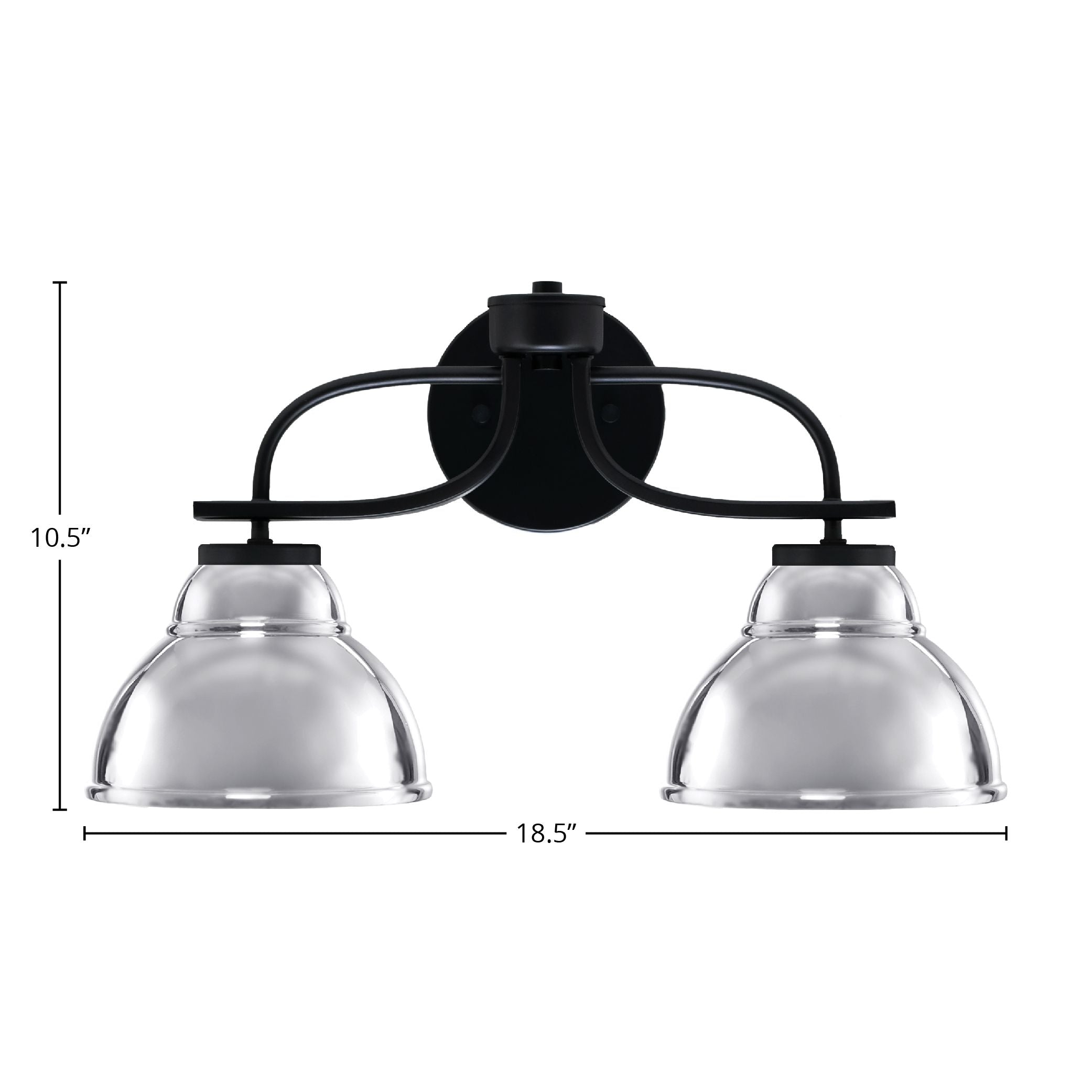Cavella Two Light Bath Bar in Matte Black with 7" Chrome Double Bubble Metal Shade Shade