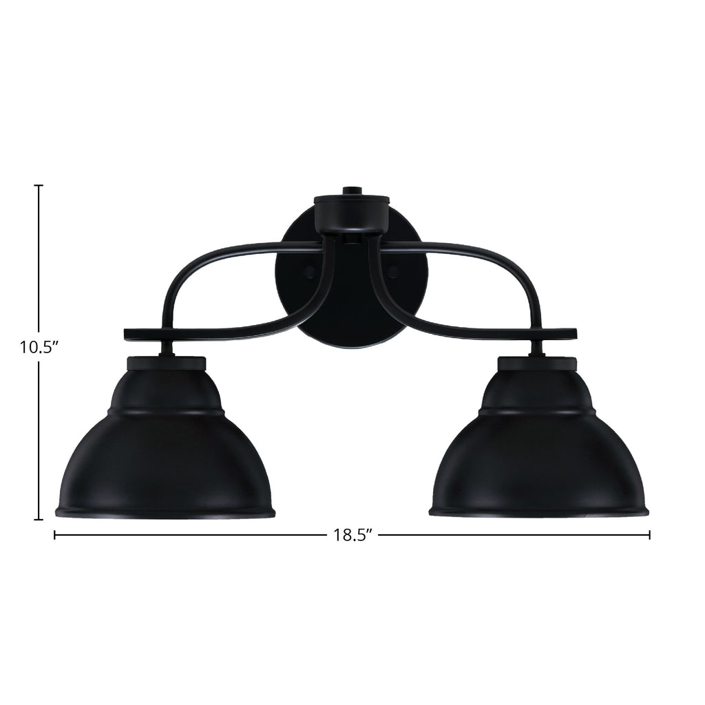 Cavella Two Light Bath Bar in Matte Black with 7" Matte Black Double Bubble Metal Shade