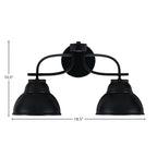 Cavella Two Light Bath Bar in Matte Black with 7" Matte Black Double Bubble Metal Shade