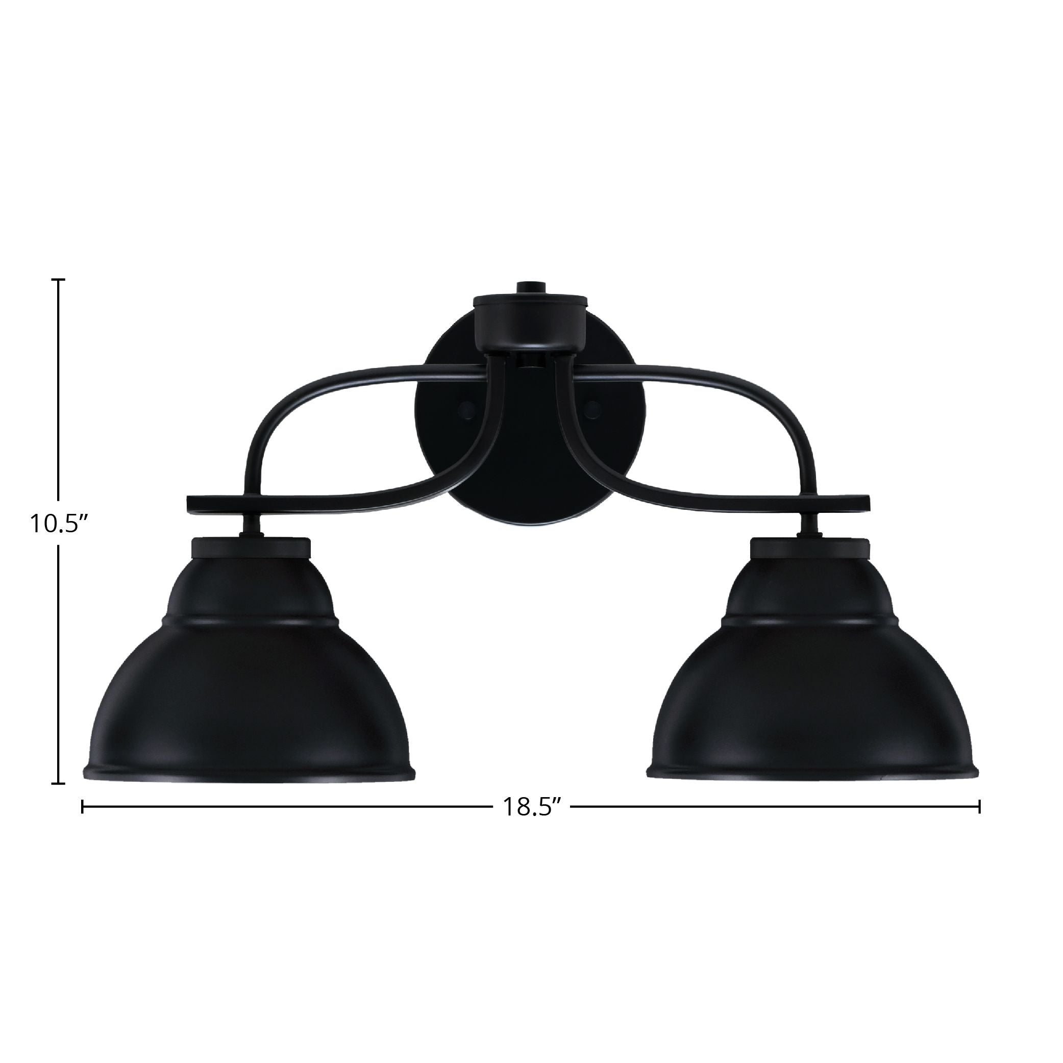 Cavella Two Light Bath Bar in Matte Black with 7" Matte Black Double Bubble Metal Shade