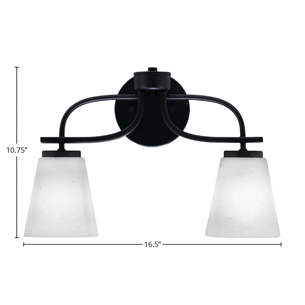 Cavella Two Light Bath Bar in Matte Black with 4.5" Square White Muslin Shade