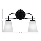 Cavella Two Light Bath Bar in Matte Black with 4.5" Square White Muslin Shade