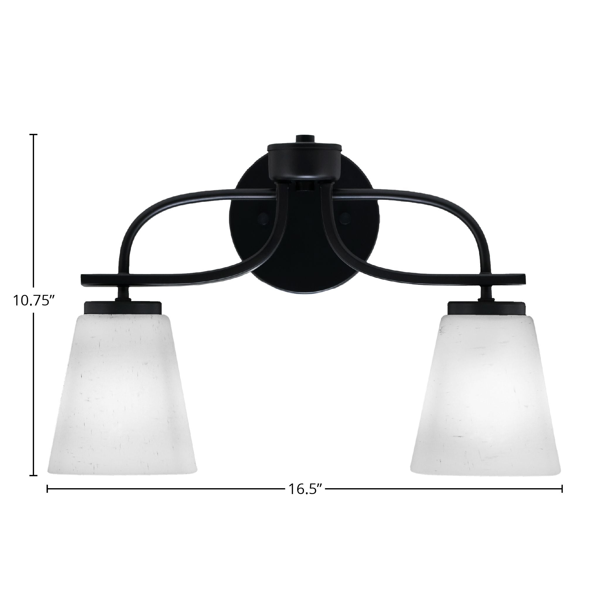 Cavella Two Light Bath Bar in Matte Black with 4.5" Square White Muslin Shade