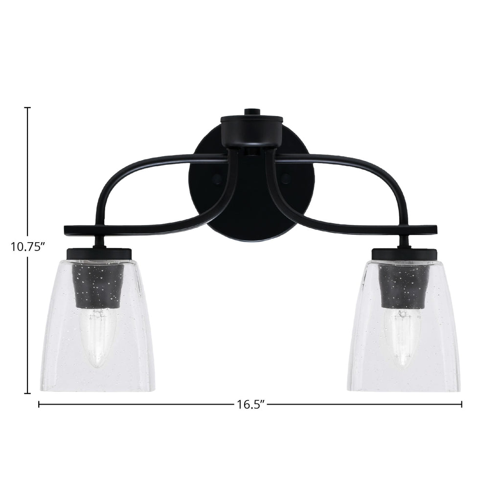Cavella Two Light Bath Bar in Matte Black with 4.5" Square Clear Bubble Shade