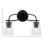 Cavella Two Light Bath Bar in Matte Black with 4.5" Square Clear Bubble Shade