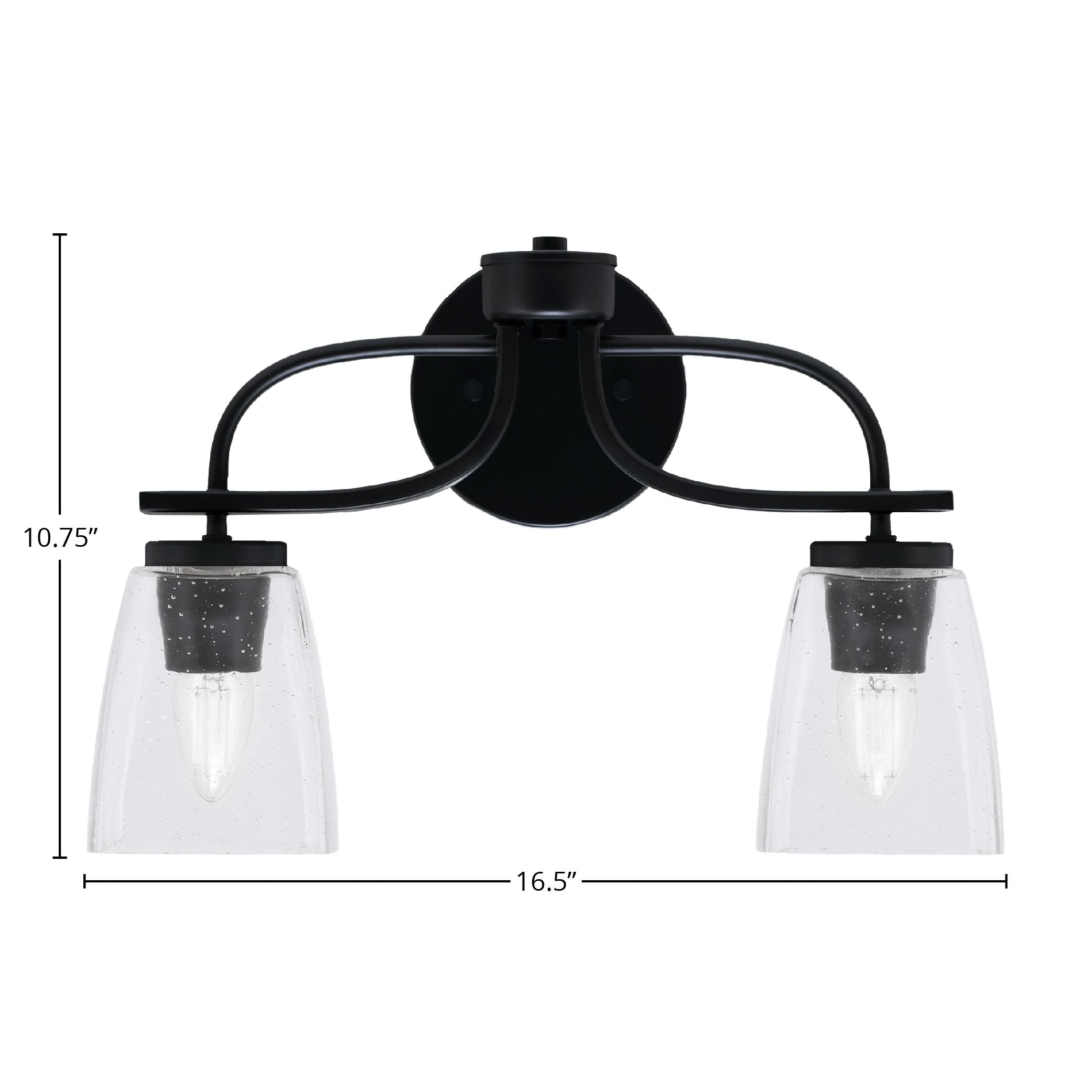 Cavella Two Light Bath Bar in Matte Black with 4.5" Square Clear Bubble Shade