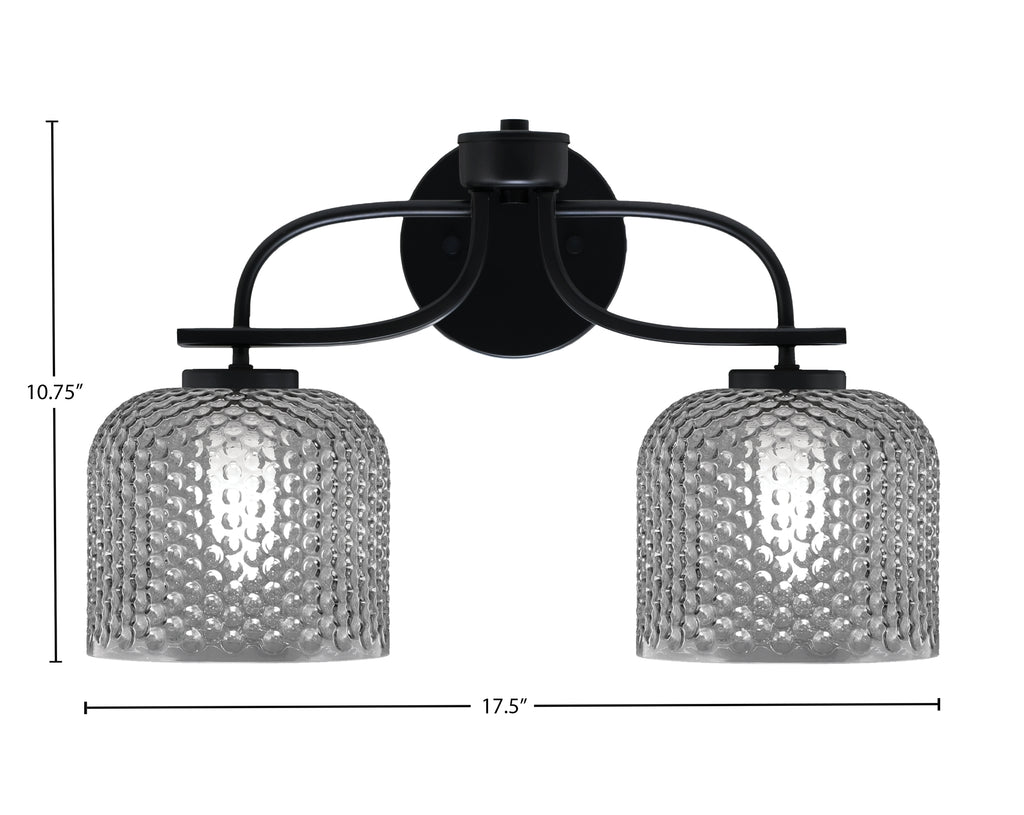 Cavella Two Light Bath Bar in Matte Black with 6" Smoke Textured Shade