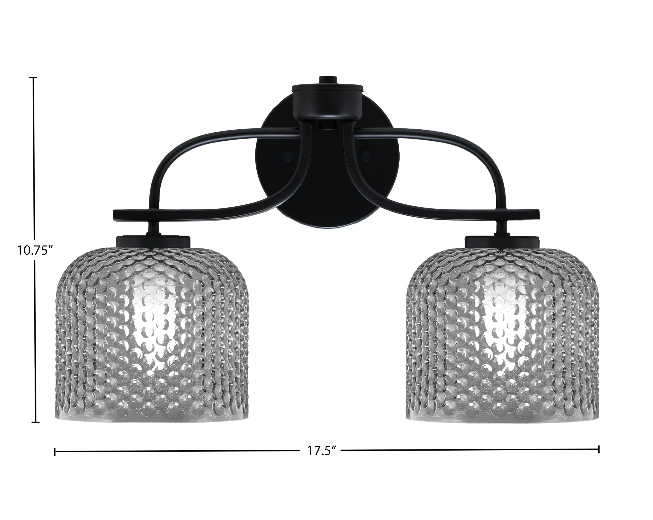 Cavella Two Light Bath Bar in Matte Black with 6" Smoke Textured Shade