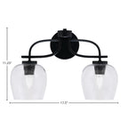 Cavella Two Light Bath Bar in Matte Black with 6" Clear Bubble Shade
