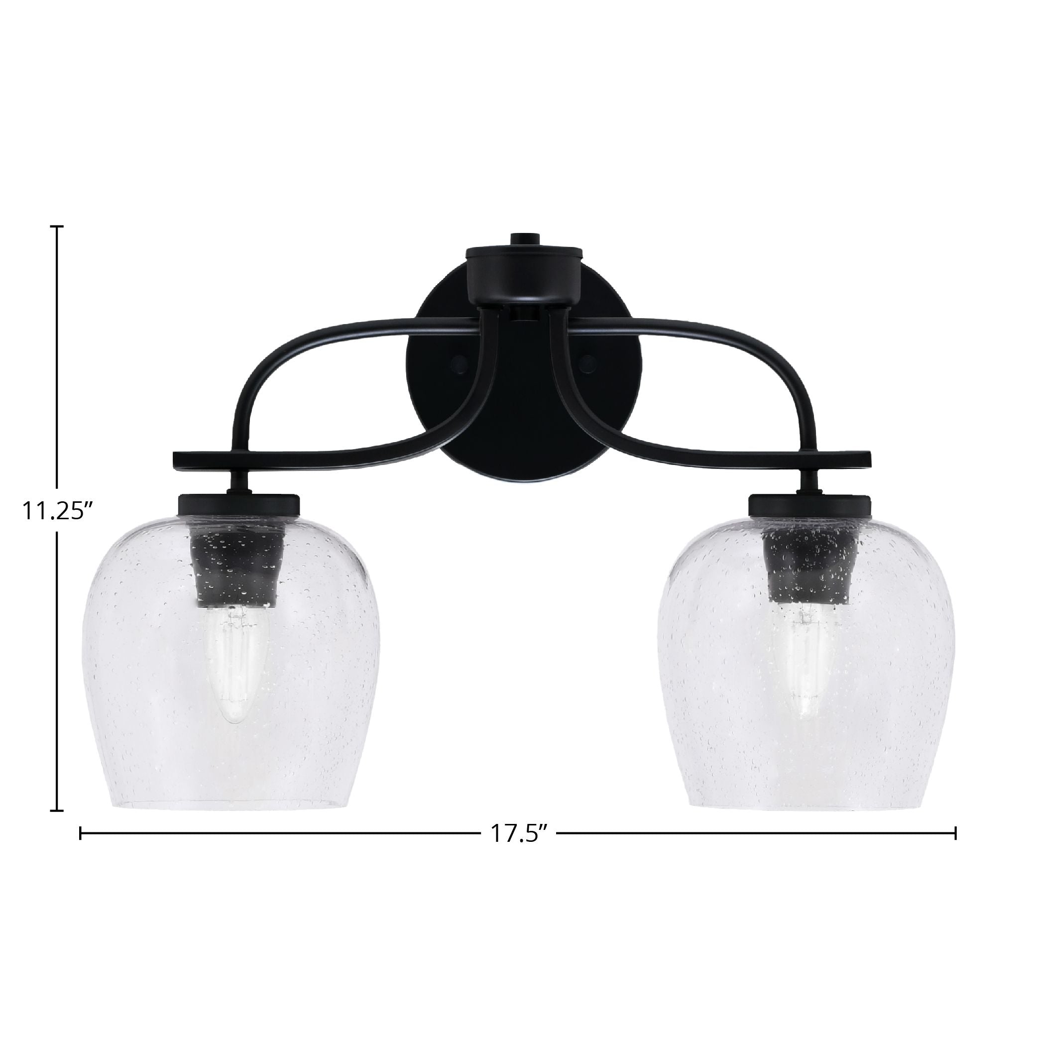 Cavella Two Light Bath Bar in Matte Black with 6" Clear Bubble Shade