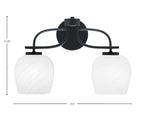 Cavella Two Light Bath Bar in Matte Black with 6" White Marble Shade