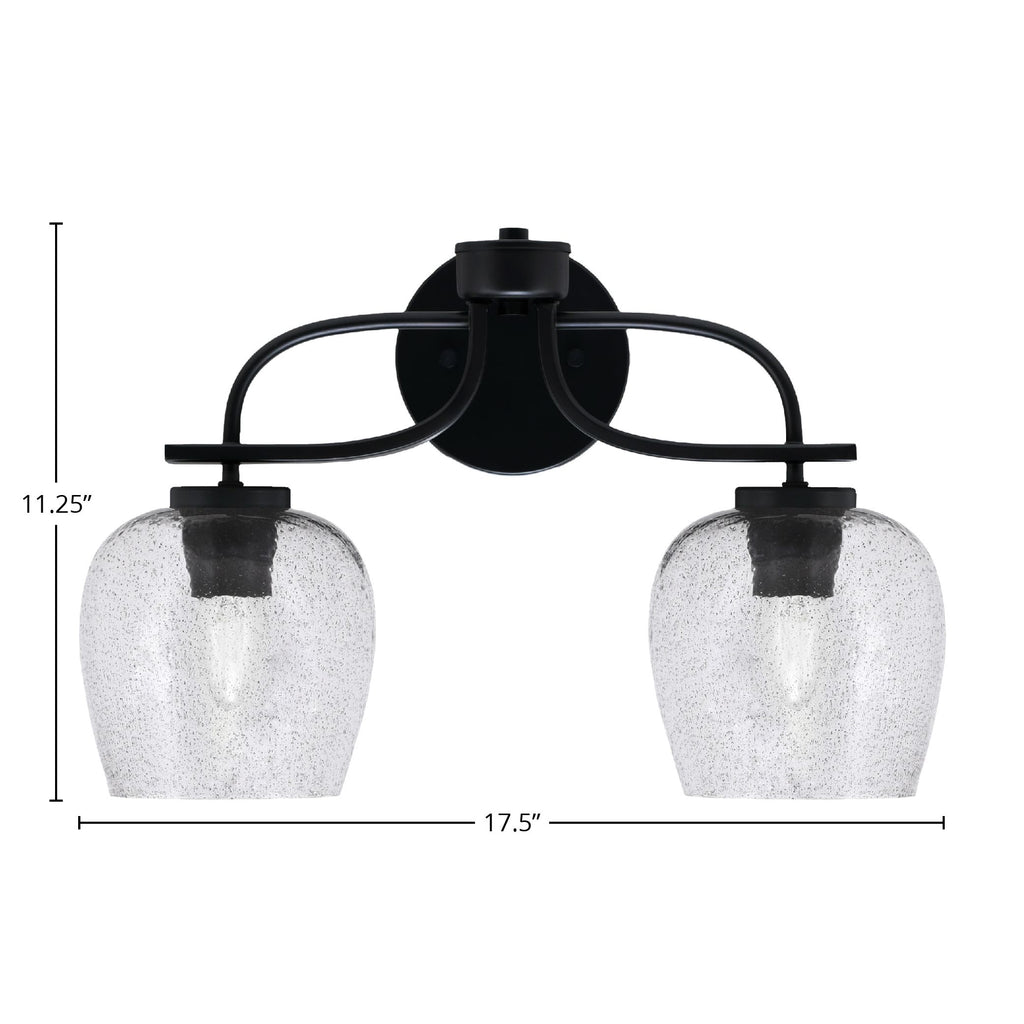 Cavella Two Light Bath Bar in Matte Black with 6" Smoke Bubble Shade