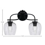 Cavella Two Light Bath Bar in Matte Black with 6" Smoke Bubble Shade