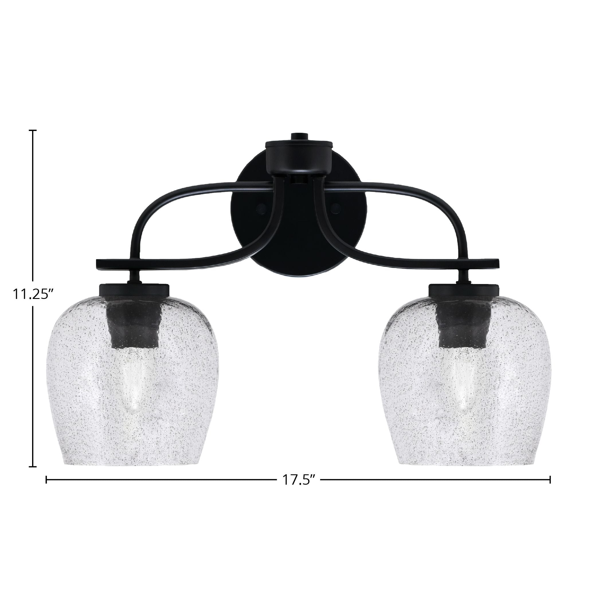 Cavella Two Light Bath Bar in Matte Black with 6" Smoke Bubble Shade