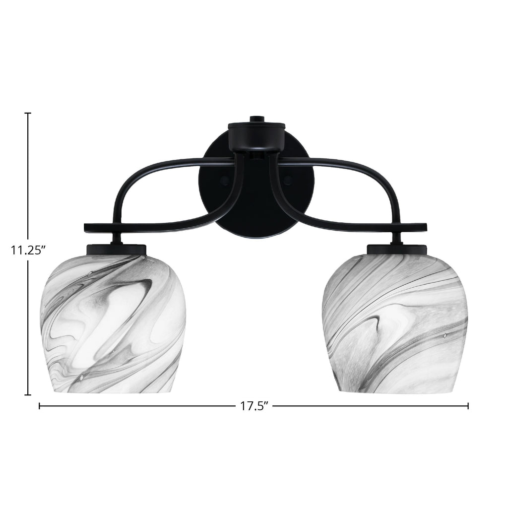 Cavella Two Light Bath Bar in Matte Black with 6" Onyx Swirl Shade