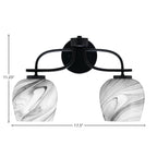 Cavella Two Light Bath Bar in Matte Black with 6" Onyx Swirl Shade