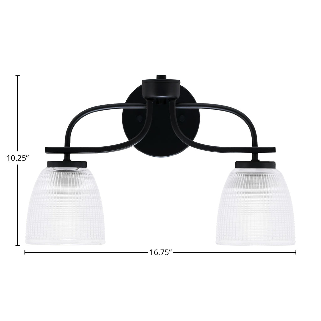 Cavella Two Light Bath Bar in Matte Black with 5" Clear Ribbed Shade
