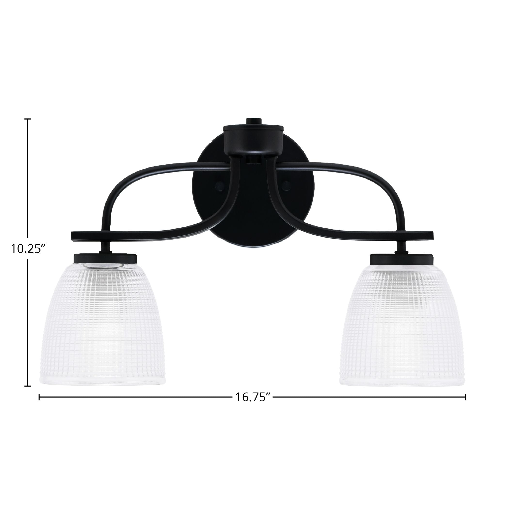 Cavella Two Light Bath Bar in Matte Black with 5" Clear Ribbed Shade