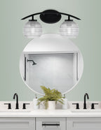 Cavella Two Light Bath Bar in Matte Black with 6" Clear Ribbed Shade