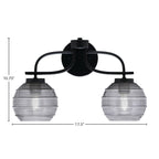 Cavella Two Light Bath Bar in Matte Black with 6" Smoke Ribbed Shade