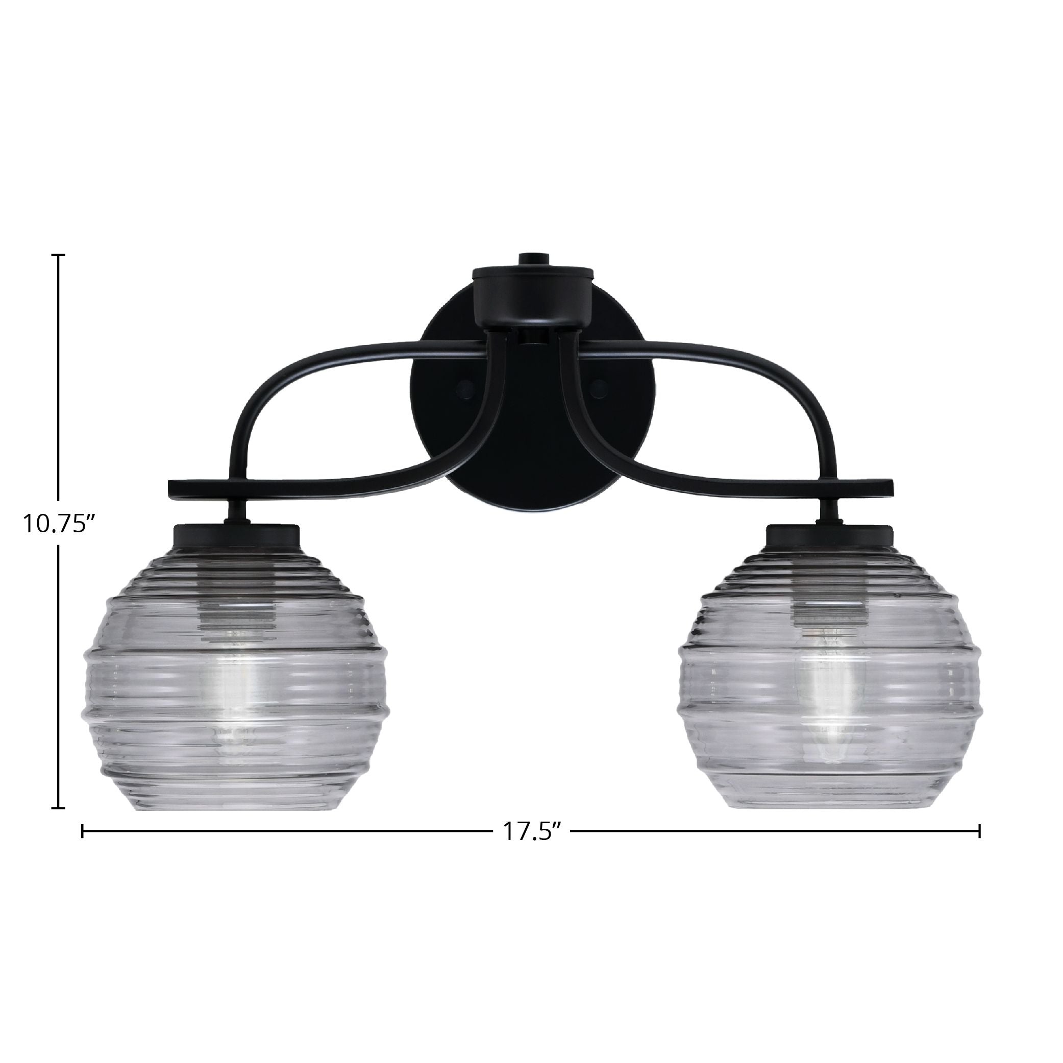 Cavella Two Light Bath Bar in Matte Black with 6" Smoke Ribbed Shade
