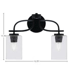 Cavella Two Light Bath Bar in Matte Black with 4" Square Clear Bubble Shade