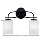 Cavella Two Light Bath Bar in Matte Black with 4" Square White Muslin Shade
