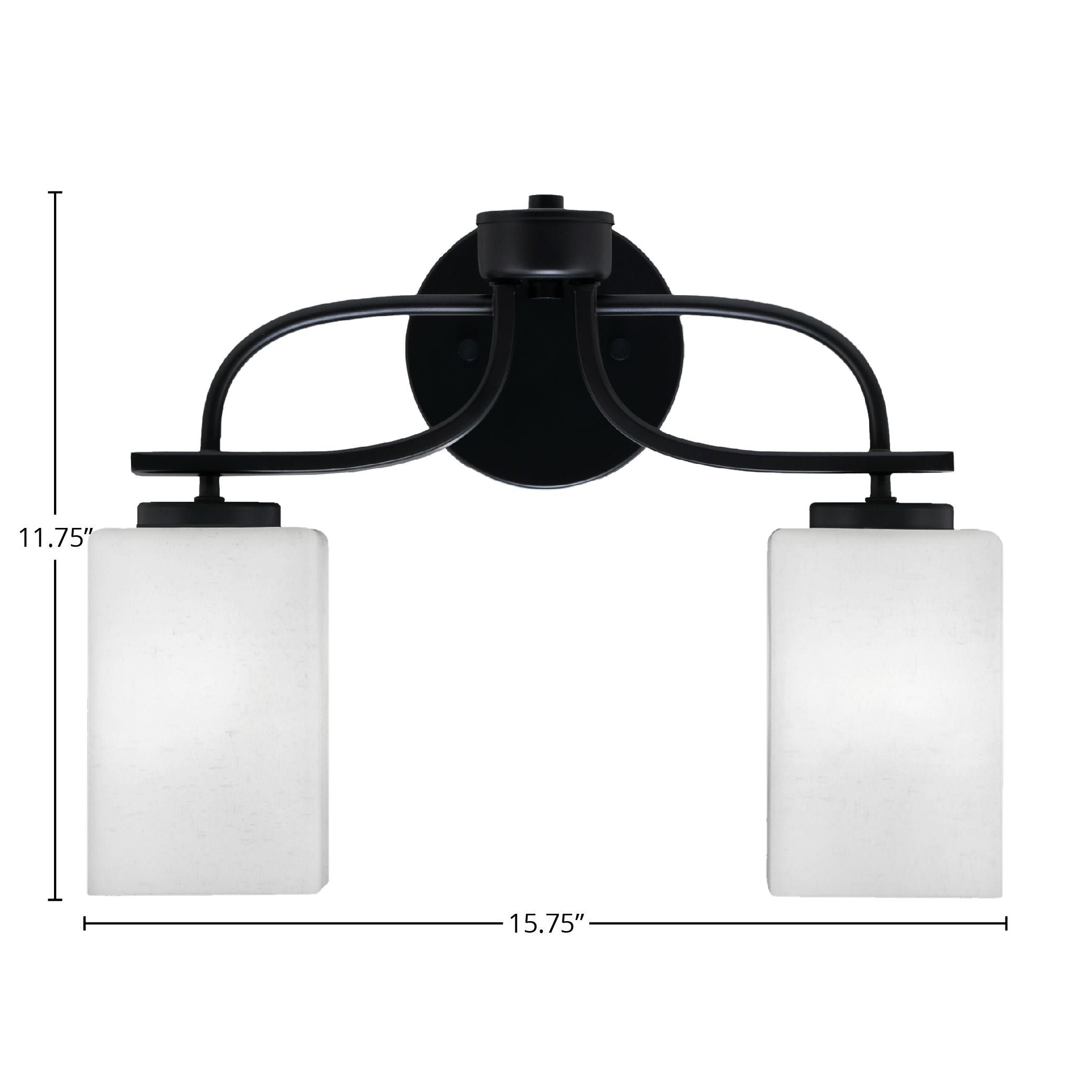 Cavella Two Light Bath Bar in Matte Black with 4" Square White Muslin Shade