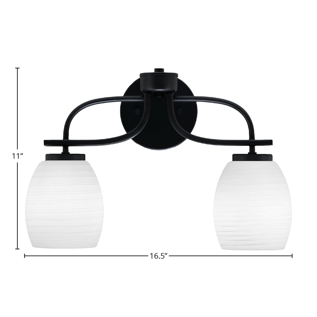 Cavella Two Light Bath Bar in Matte Black with 5" White Linen Shade